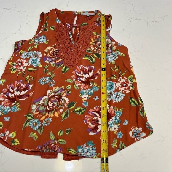 Daniel rainn Burnt Orange Quin Sleeveless Floral Keyhole Top PS - Picture 12 of 12